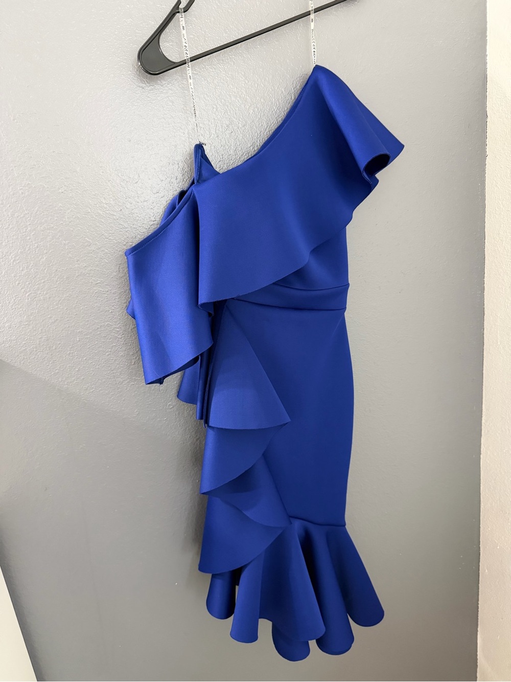 One-Shoulder Royal Blue Ruffle Dress